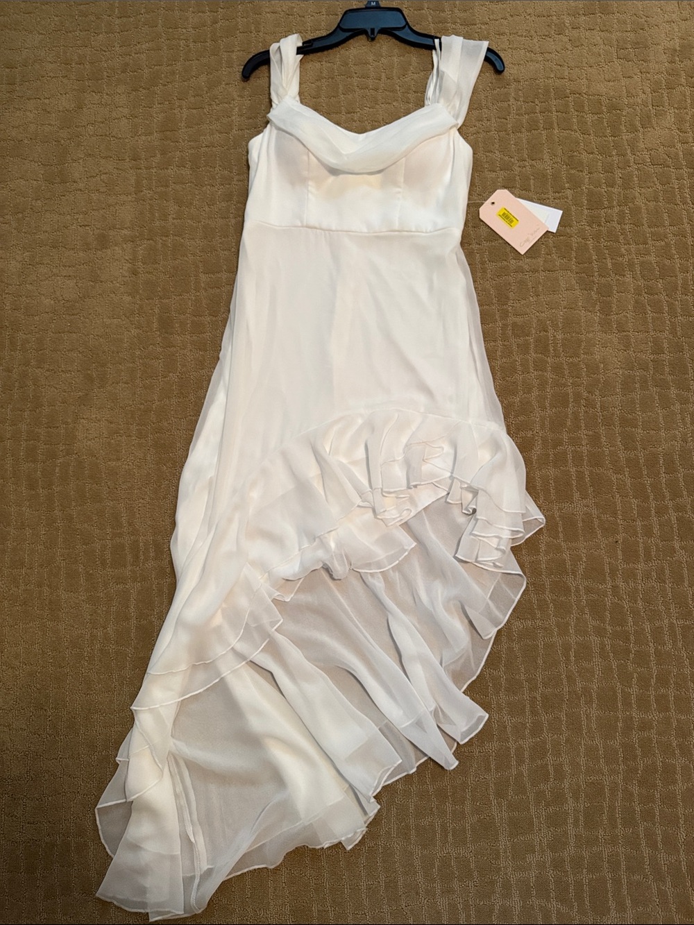 Asymmetrical Cream Ruffle Hem Dress